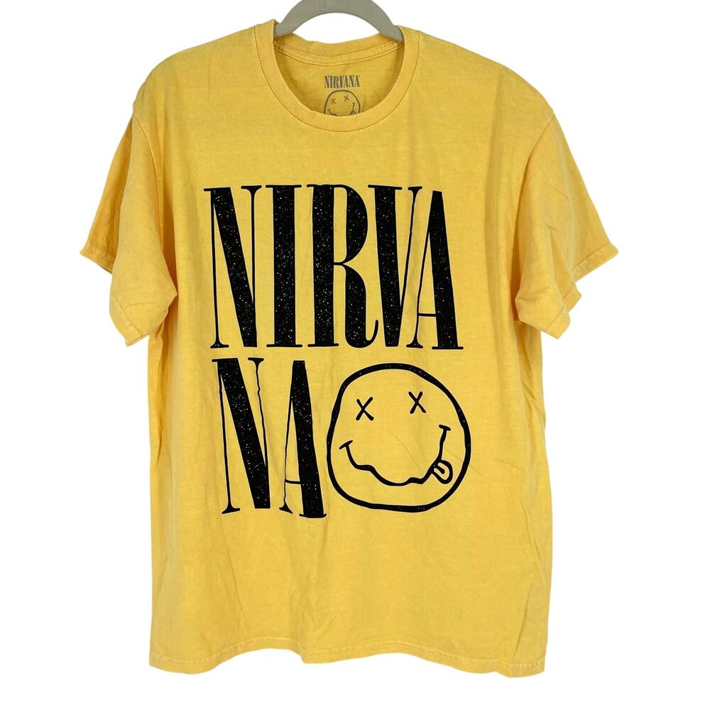 Officially Licensed Nirvana Nevermind Smiley Grunge Tee Yellow Large‎